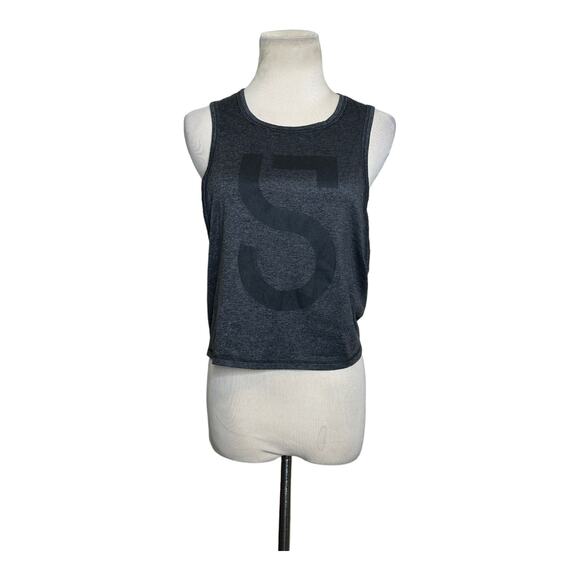 Alala gray black back mesh detail tie back athletic tank top size small - Picture 1 of 11